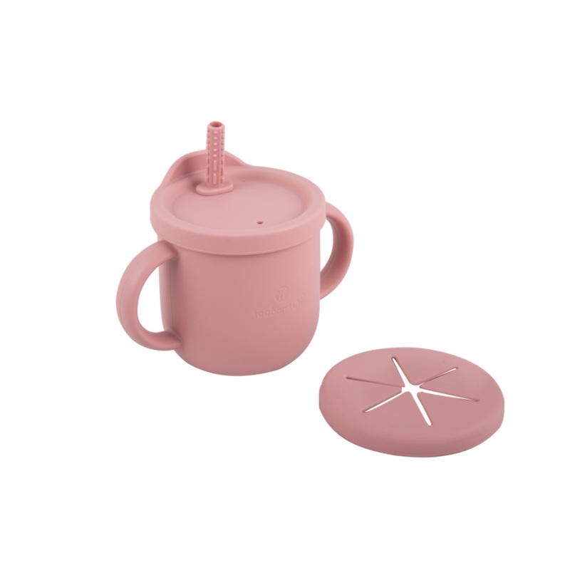 Silicone 2-In-1 Snack And Sippy Cup With Straw  – Pink