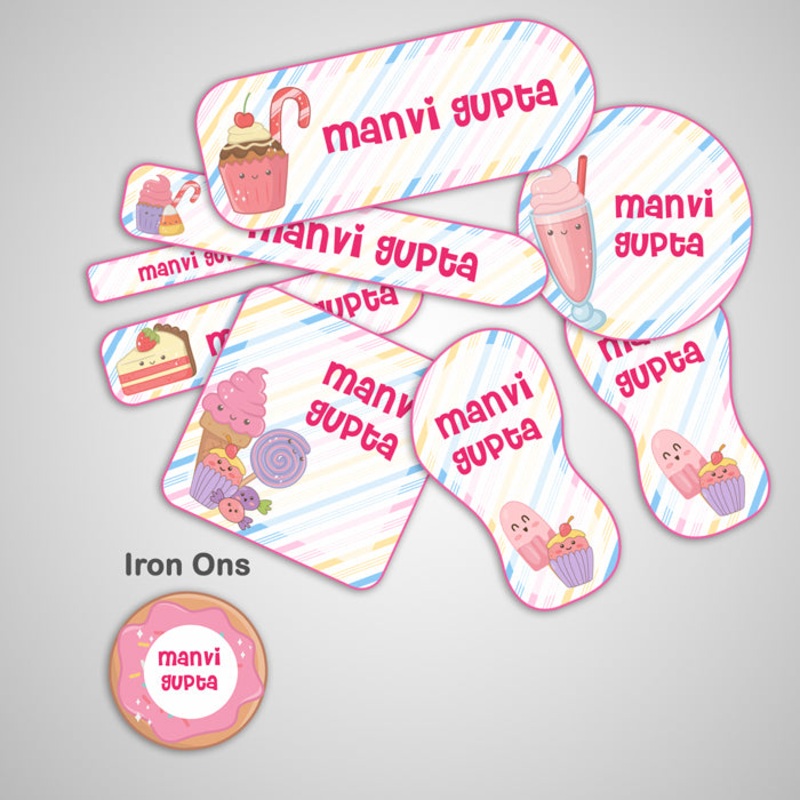 Cute Ice Cream Name Label – Complete / Split / Iron Ons Packs