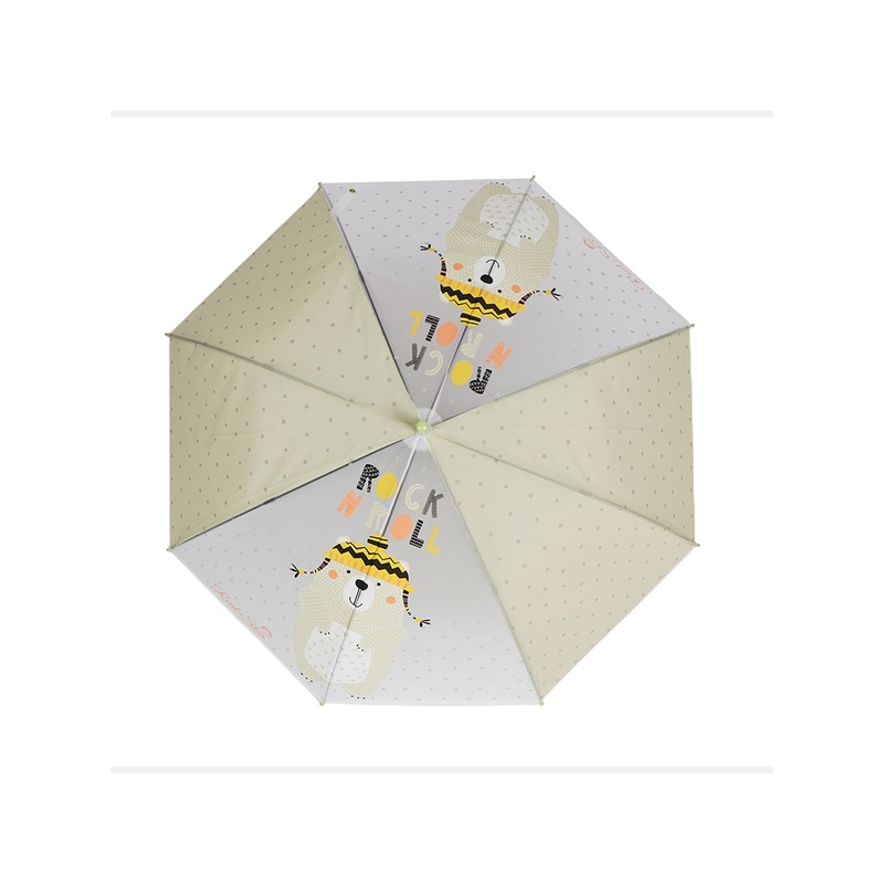 Little Surprise Box, Olive Green, Translucent Rock And Roll Kelly Jo Teddy Print With Polka Dots,Rain And All-Season UmbrellaFor Kids & Adults.