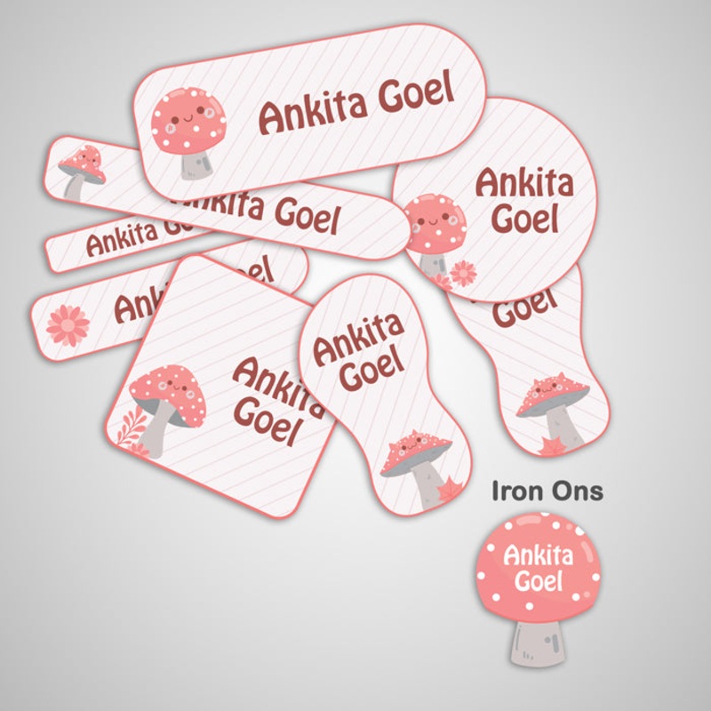 Mushroom Name Labels  – Complete / Split /  Iron Ons Packs