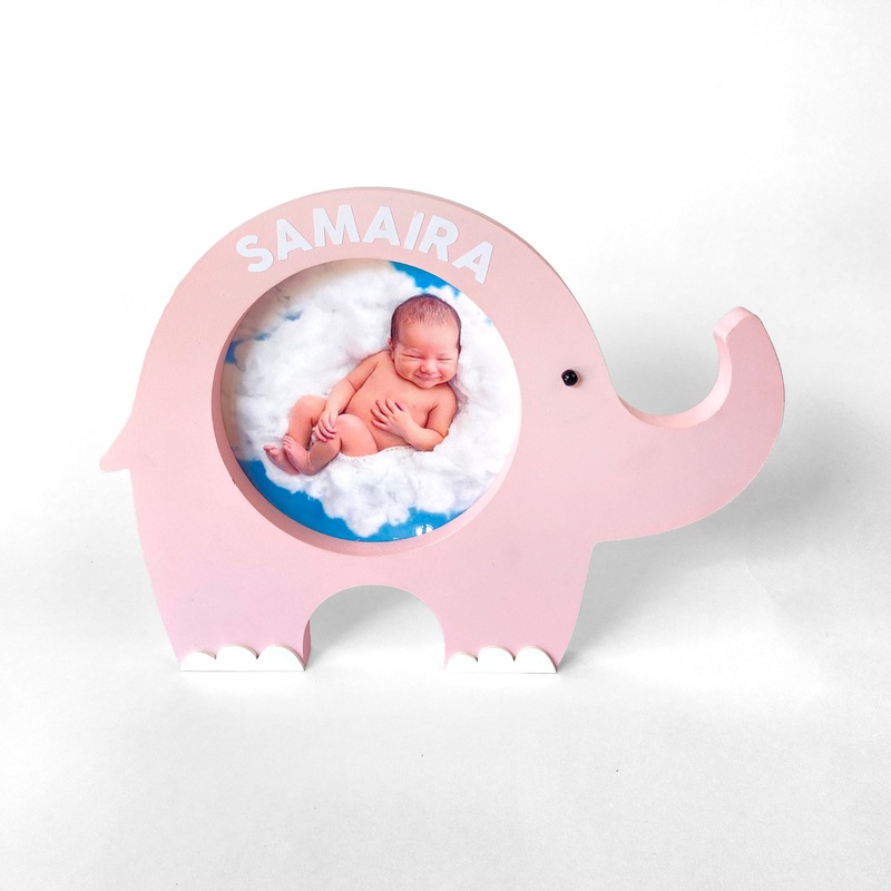 Personalised Baby Elephant Photo Frame – Pink