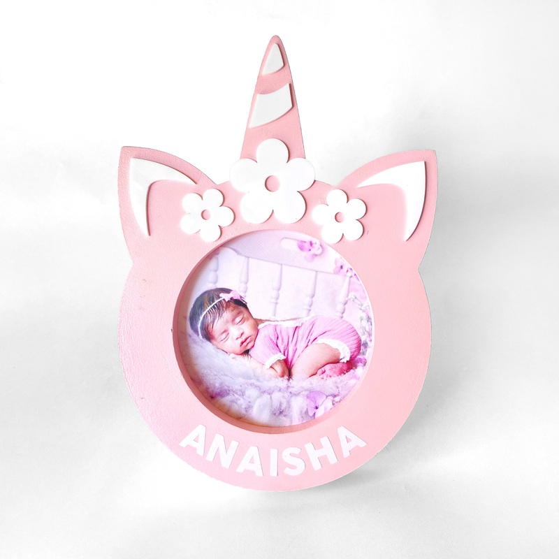 Personalised Baby Unicorn Photo Frame – Pink