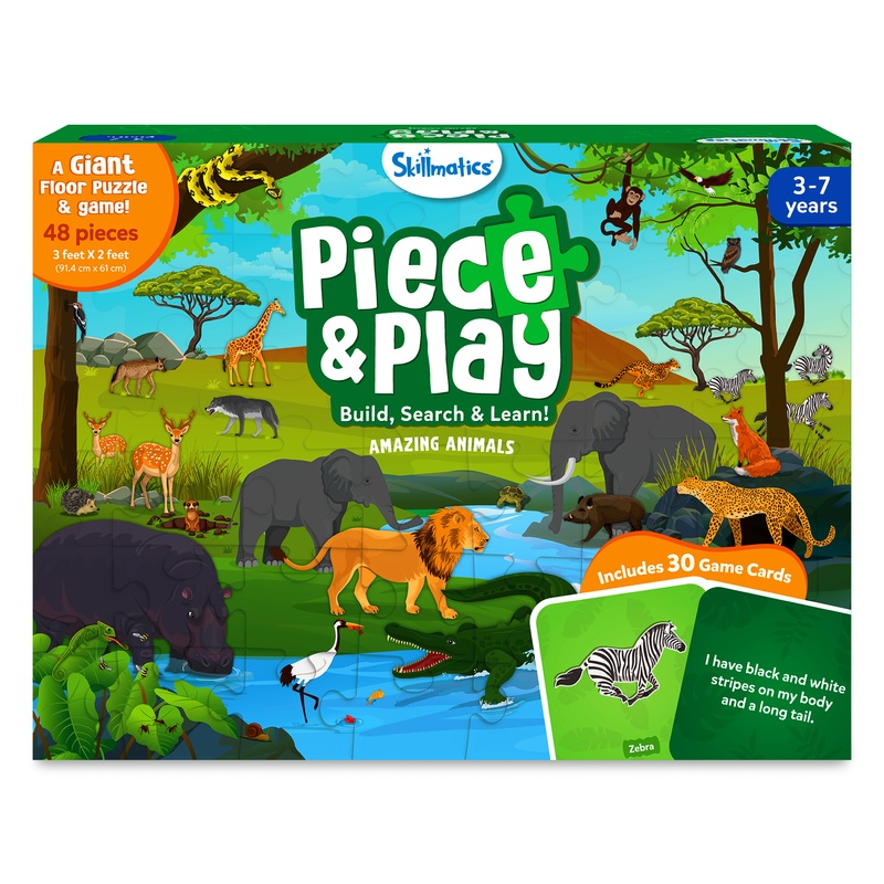 Skillmatics Floor Puzzle & Game – Piece & Play Wild Animals, Jigsaw Puzzle (48 Pieces, 2 X 3 Feet), Ages 3 To 7