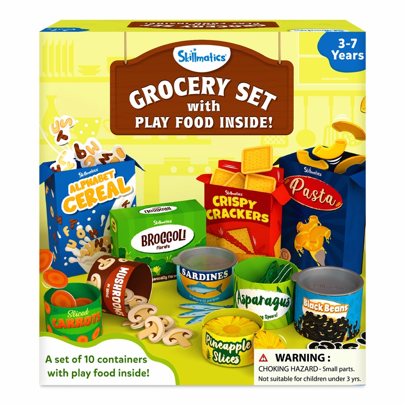 Skillmatics Grocery Set – 100+ Pieces, 10 Containers with Play Food Inside, Realistic Pretend Play Toys for Kids Kitchen Set, Gift for Girls & Boys Ages 3 & Up