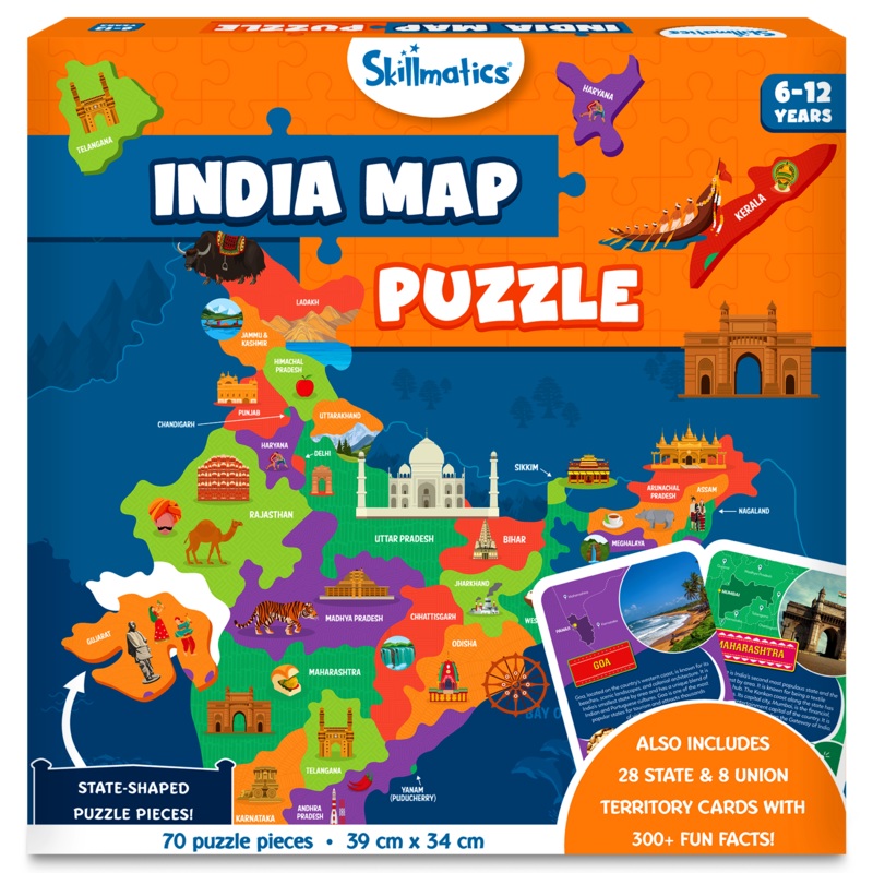 Skillmatics India Map Puzzle – 70 Pieces, Educational Toy For Learning 300+ Facts About India, Gifts For Ages 6 To 12