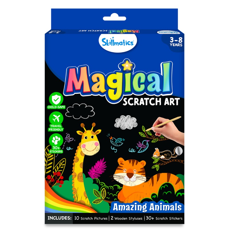 Skillmatics Magical Scratch Art Book for Kids – Animals, Craft Kits, DIY Activity & Stickers, Gifts for Ages 3 to 8