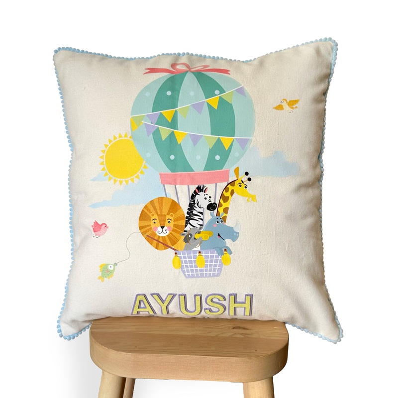 Throw Cushion – Animals in Hot Air Balloons