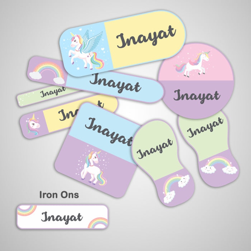 Unicorn Name Labels – Complete / Split /  Iron Ons Packs