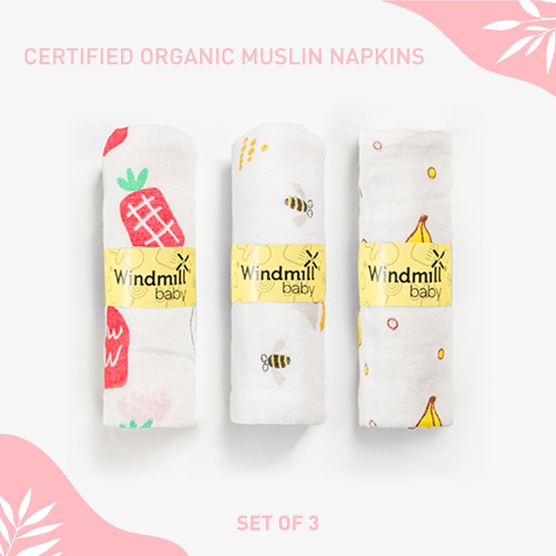 Windmill Baby Organic Muslin Napkins, Set Of 3, 0-2 Years