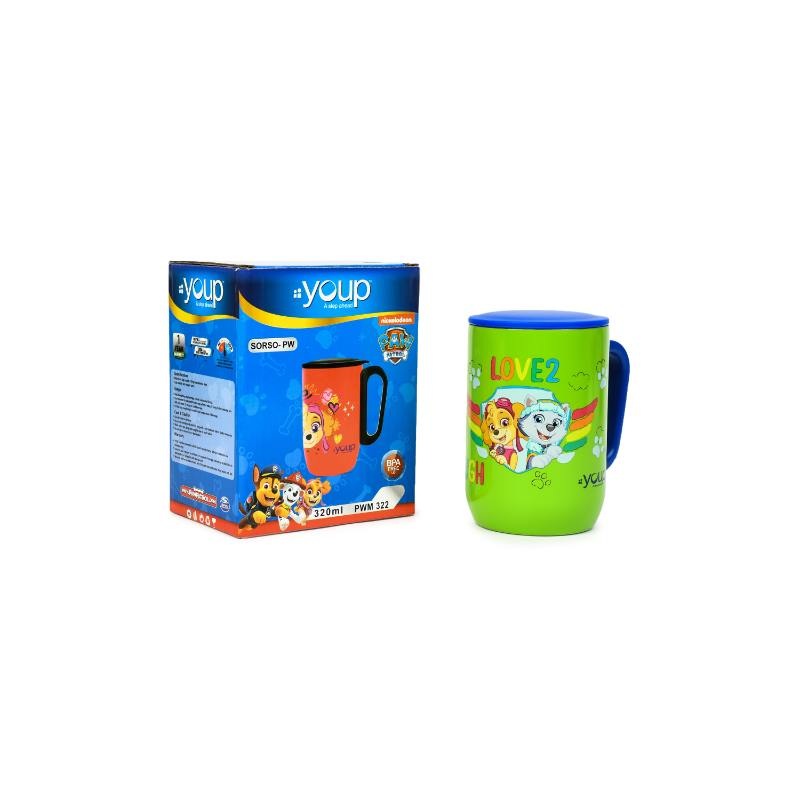 YOUP Stainless Steel Green Color Paw Patrol Love2Laugh Kids Insulated Mug With Cap Sorso-Pwm – 320 ml