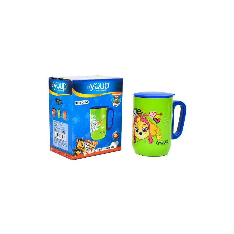 YOUP Stainless Steel Green Color Paw Patrol Skye Kids Insulated Mug With Cap Sorso-Pwm – 320 ml