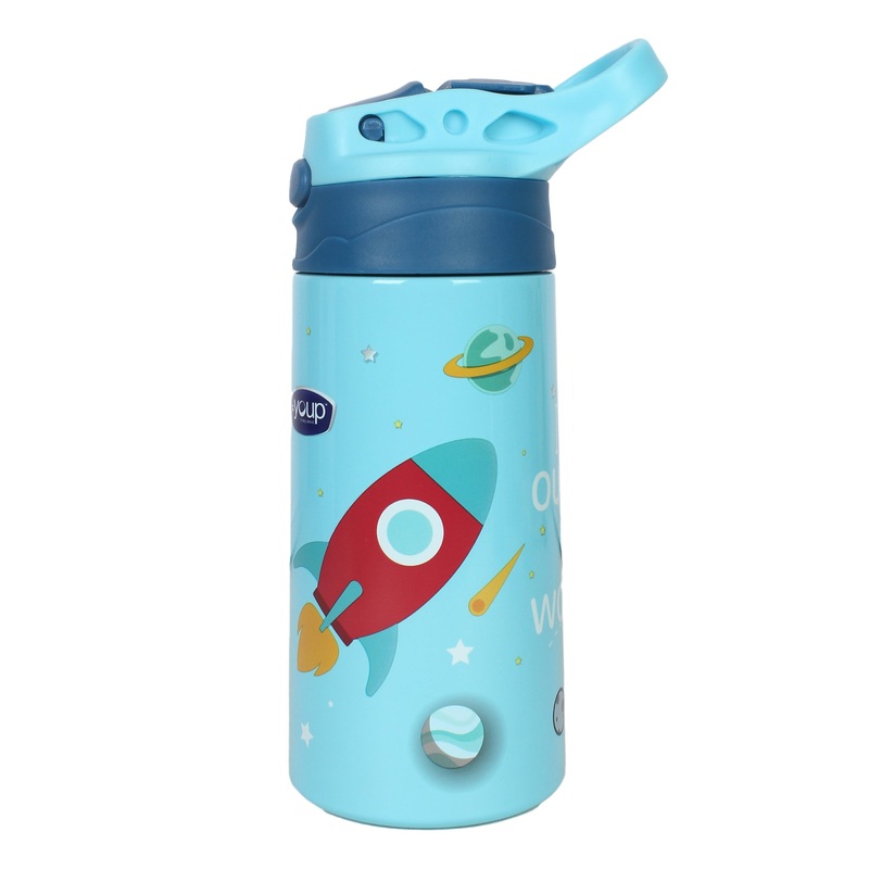 Youp Stainless Steel Insulated Blue Color Space Theme Kids Anti-Dust Sipper Bottle Tinkler – 400 Ml