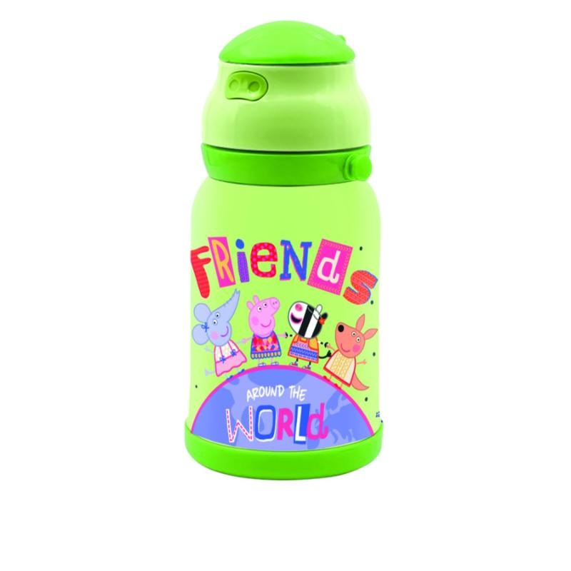 Youp Stainless Steel Insulated Green Color Peppa Pig Kids Sipper Bottle Chase  – 450Ml