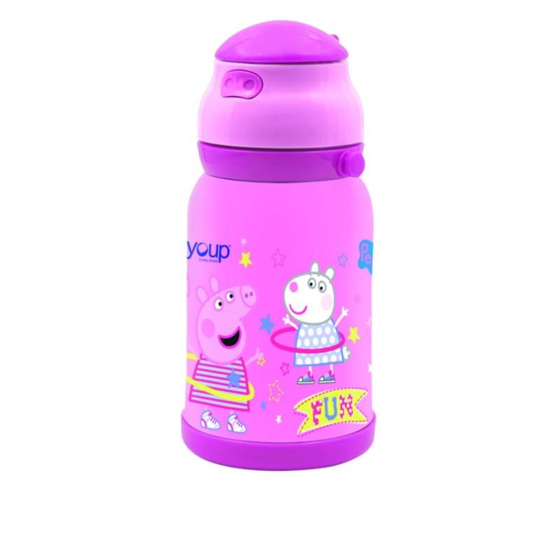 Youp Stainless Steel Insulated Pink Color Peppa Pig Kids Sipper Bottle Chase  – 450Ml