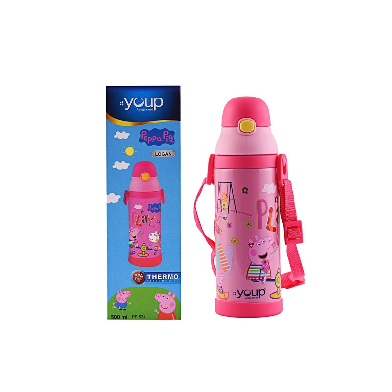 Youp Stainless Steel Insulated Pink Color Peppa Pig Kids Sipper Bottle Logan – 500 Ml