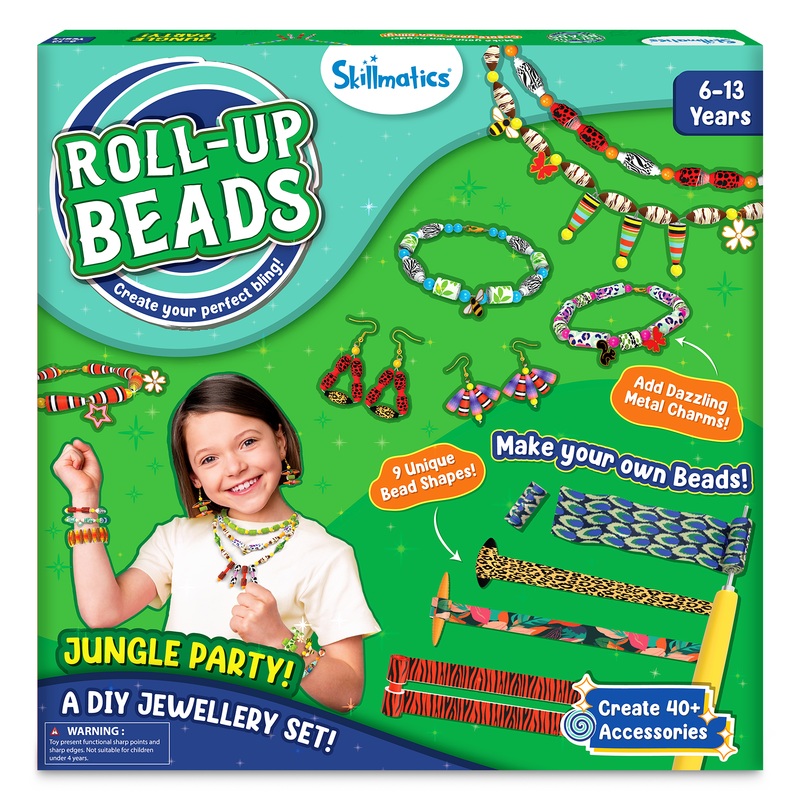 Skillmatics Craft Activity – Roll-Up Beads Jungle Party DIY Kit, 350+ Charms & Beads, Create 40+ Necklaces, Earrings and Bracelets, Gifts for Tweens and Girls, Ages 6, 7, 8, 9, 10, 11, 12, 13