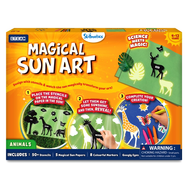 Skillmatics Sun Paper Art Kit – Animals, DIY Craft Kits & Supplies, STEM Toys, Mess-Free Creative Fun for Kids, Colouring, Painting, Gifts for Girls & Boys Ages 4, 5, 6, 7, 8, 9, 10, 11, 12