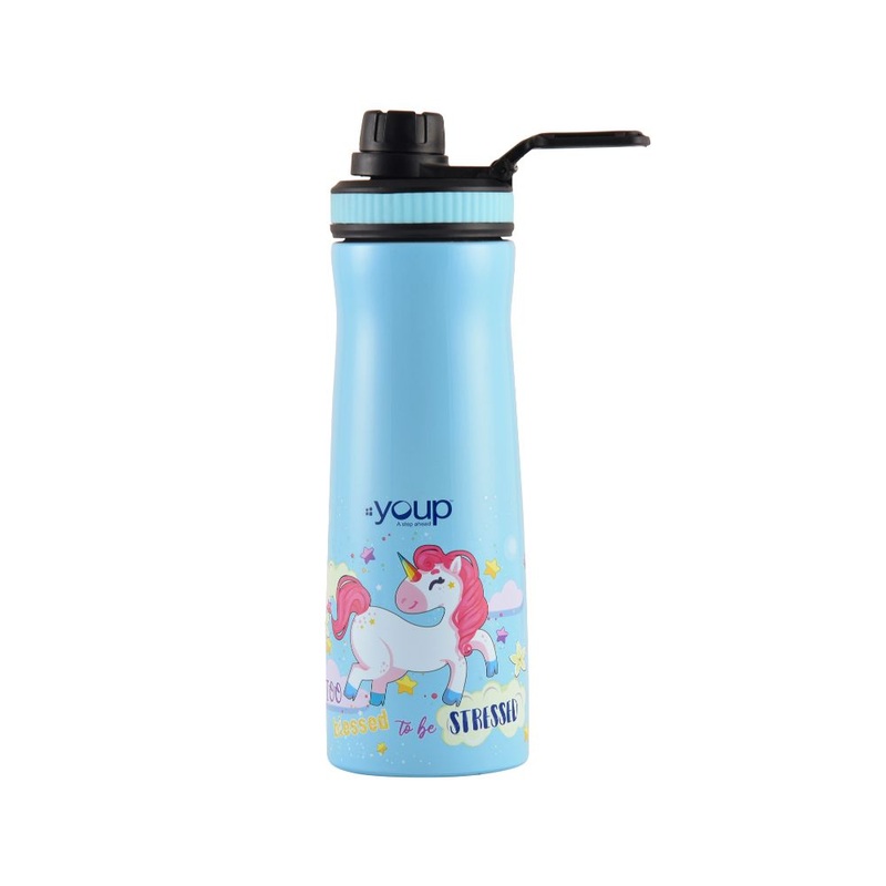 Youp Stainless Steel Blue Color Unicorn Kids Water Bottle Euro – 750 Ml