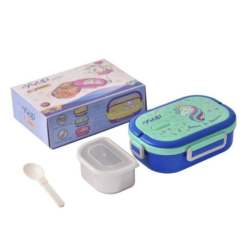 Youp Stainless Steel Blue Color Unicorn Theme Kids Lunch Box Carry – 700 Ml