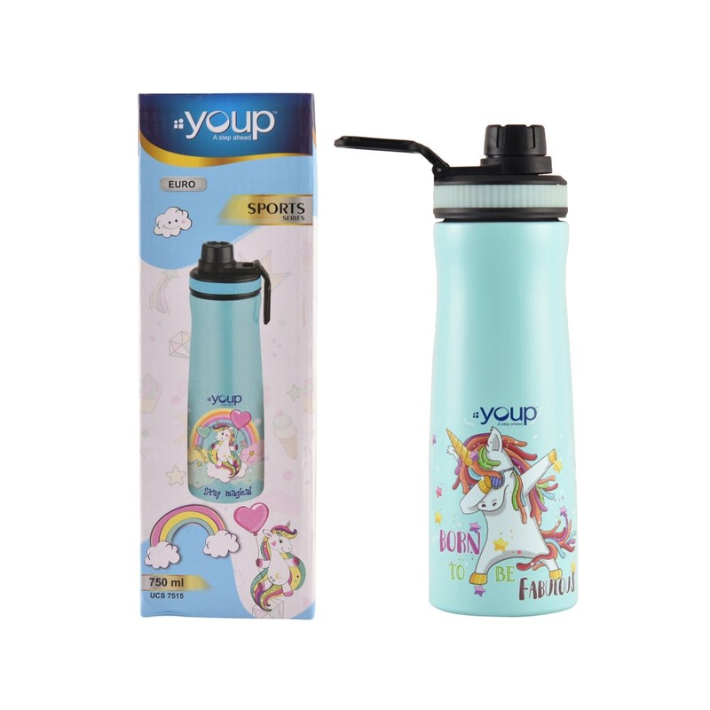 Youp Stainless Steel Green Color Unicorn Kids Water Bottle Euro – 750 Ml