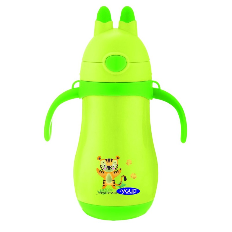 Youp Stainless Steel Insulated Green Color Kids Sipper Bottle With Handle Wiggly – 350 Ml
