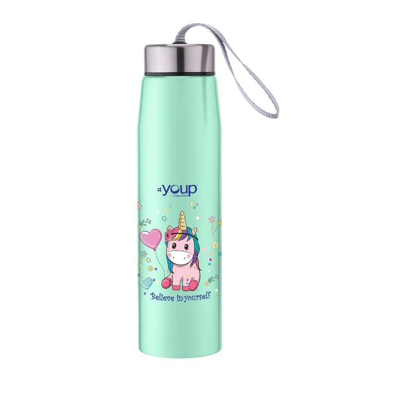 Youp Stainless Steel Insulated Green Color Unicorn Kids Water Bottle Abby – 500 ml