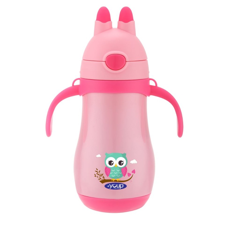 Youp Stainless Steel Insulated Pink Color Kids Sipper Bottle With Handle Wiggly – 350 Ml