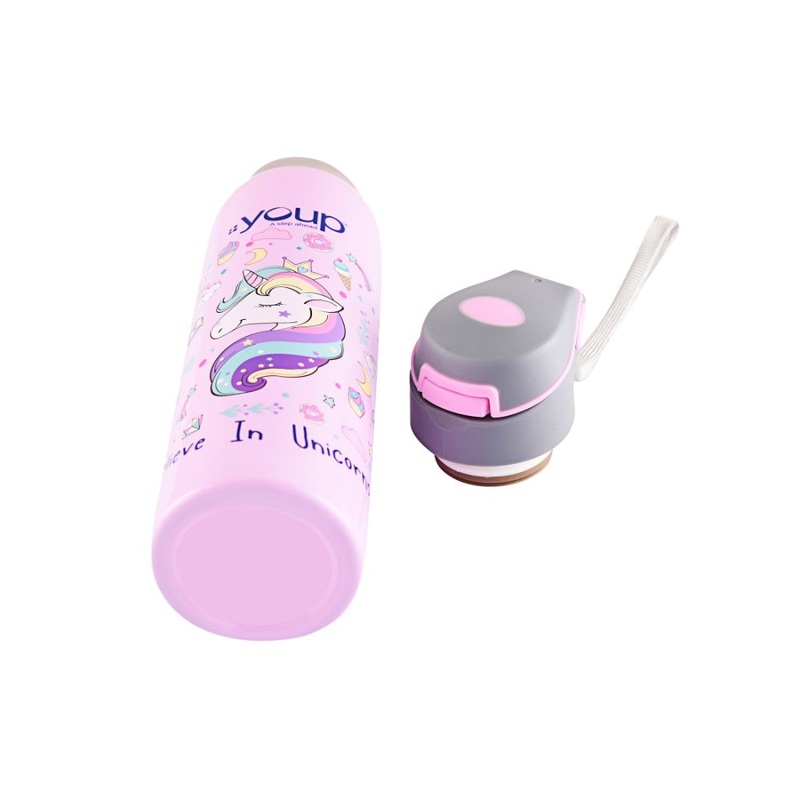Youp Stainless Steel Insulated Pink Color Unicorn Kids Sipper Bottle Gypsy – 500 Ml