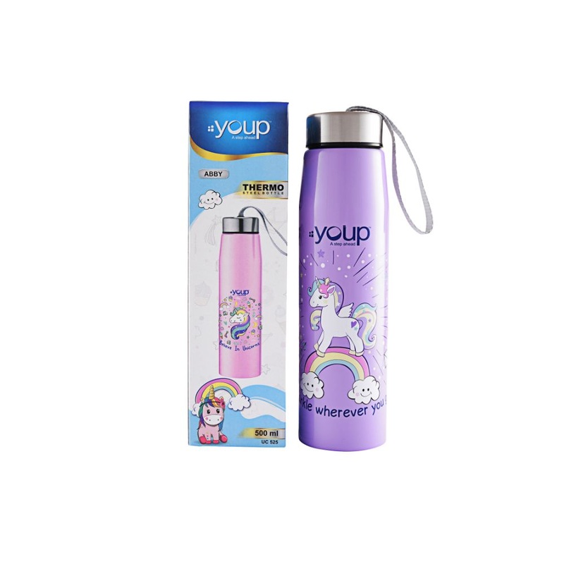 Youp Stainless Steel Insulated Purple Color Unicorn Kids Water Bottle Abby – 500 Ml