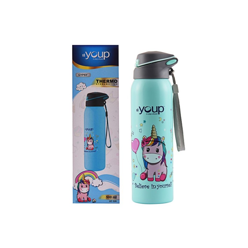 Youp Stainless Steel Insulated Sea Green Color Unicorn Kids Sipper Bottle Gypsy – 500 Ml