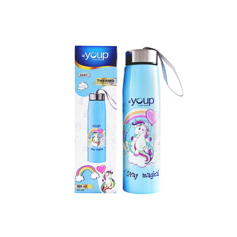 Youp Stainless Steel Insulated Sky Blue Color Unicorn Kids Water Bottle Abby – 500 ml