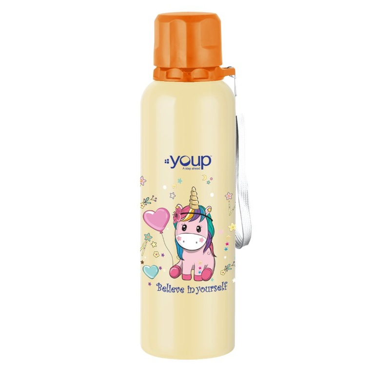 Youp Stainless Steel Orange Color Unicorn Kids Water Bottle Ocean- 750 Ml