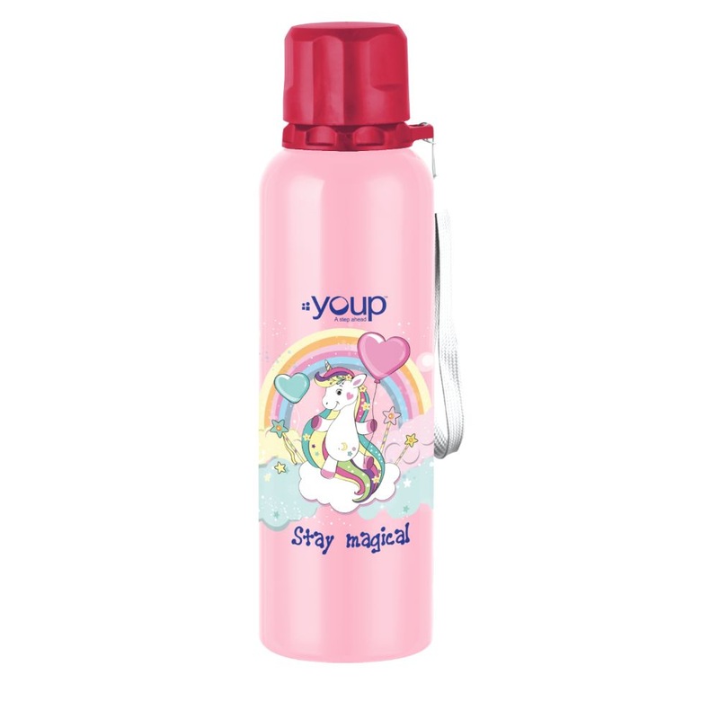 Youp Stainless Steel Pink Color Unicorn Kids Water Bottle Ocean  – 750 Ml