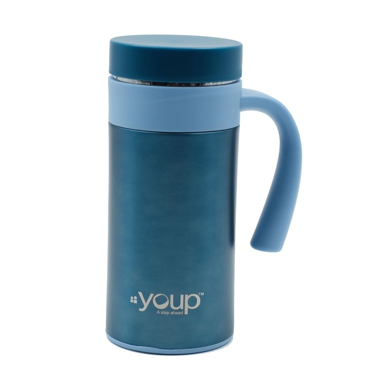 Youp Thermosteel Insulated Blue Color Coffee Mug With Side Handle Yp403 – 400 Ml