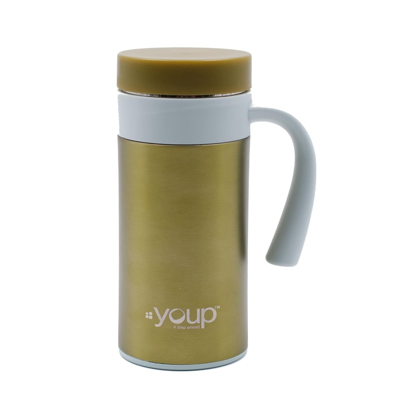Youp Thermosteel Insulated Green And Grey Color Coffee Mug With Side Handle Yp403 – 400 Ml