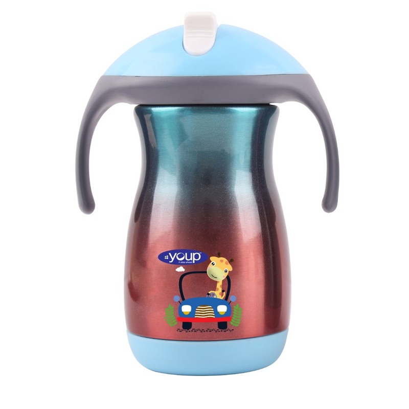 Youp Thermosteel Insulated Rainbow Blue Color Kids Sipper Bottle With Handle Franc – 350 ml –  Giraffe