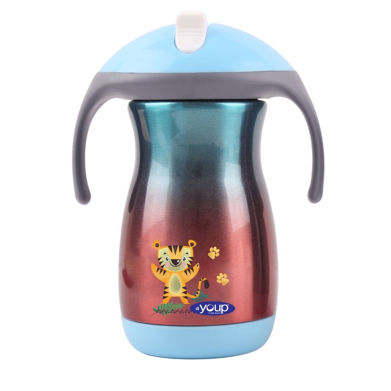 Youp Thermosteel Insulated Rainbow Blue Color Kids Sipper Bottle With Handle Franc – 350 ml –  Lion
