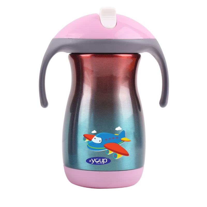 Youp Thermosteel Insulated Rainbow Pink Color Kids Sipper Bottle With Handle Franc – 350 Ml – Airplane