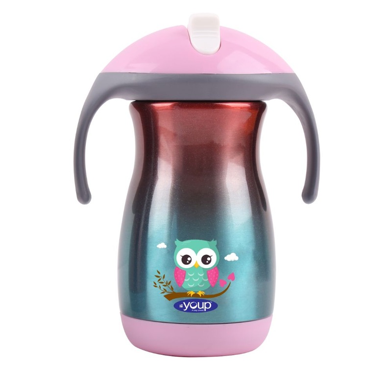 Youp Thermosteel Insulated Rainbow Pink Color Kids Sipper Bottle With Handle Franc – 350 ml- Owl