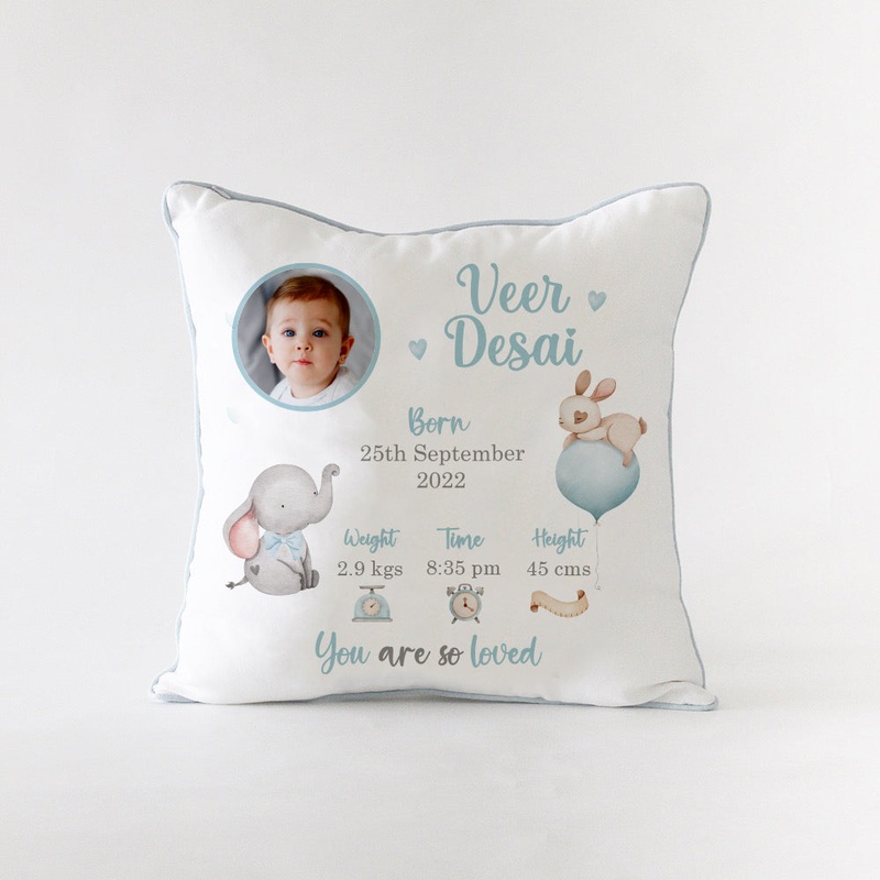 Birth Statistics Cushion – Ellie – Blue