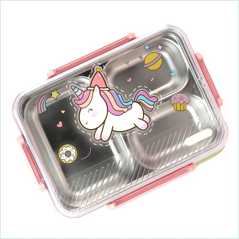 Pink Party Hat Unicorn Big Size Stainless Steel Kids Lunch Box