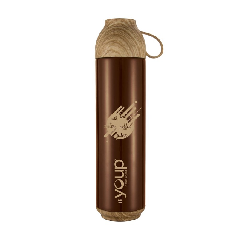 Youp Thermosteel Insulated Brown Color Water Bottle With Handle Containing Cup Cap Yp515 – 500 Ml