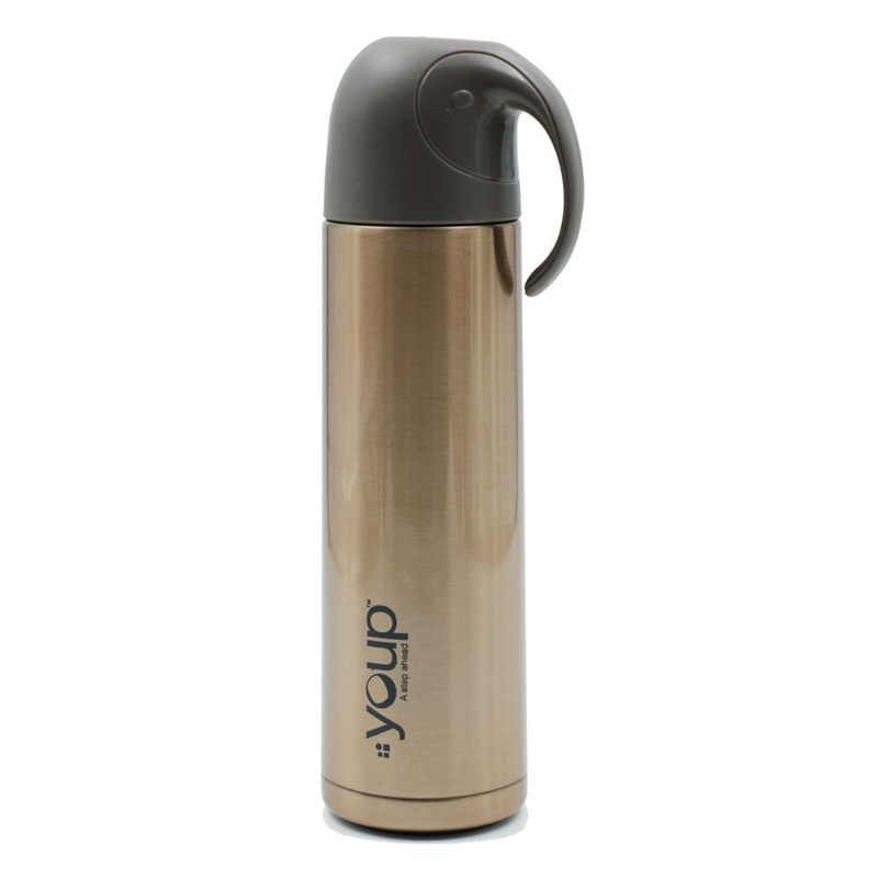 Youp Thermosteel Insulated Gold Color Water Bottle With Handle Containing Cup Cap Yp512 – 500 Ml
