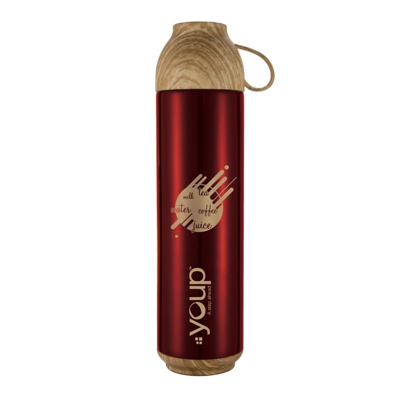 Youp Thermosteel Insulated Red Color Water Bottle With Handle Containing Cup Cap Yp515 – 500 Ml