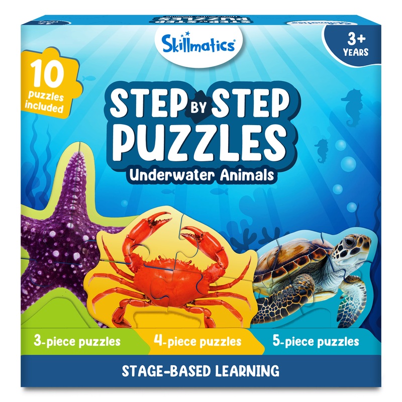 Skillmatics Step by Step Puzzle – 41 Piece Underwater Animal Jigsaw & Toddler Puzzles for Stage-Based Learning, Educational Montessori Toy Boy & Girl, Gifts for Kids Ages 3 and Up
