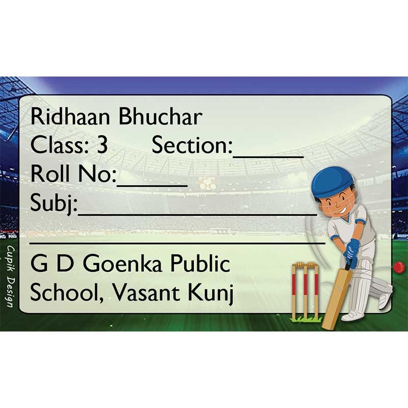 Personalised School Book Labels – Cricket, Pack of 20