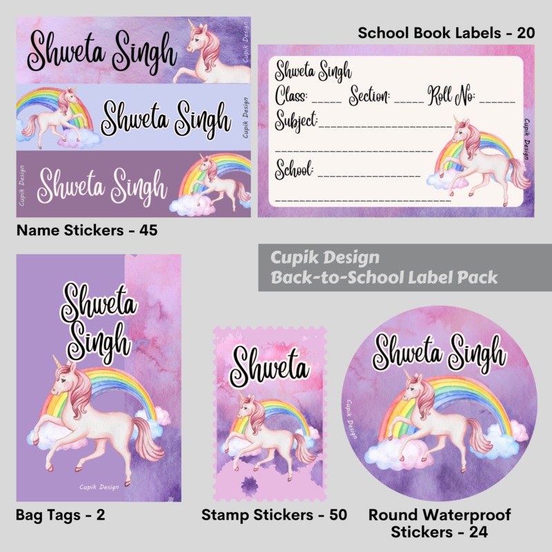 Unicorns & Rainbows – Back to School Label Pack