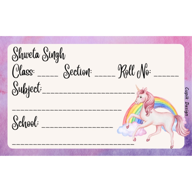 Unicorns & Rainbows School Book Labels