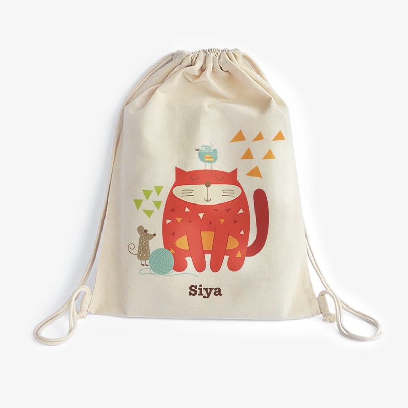 Personalised Drawstring Bag – Kitty Cat