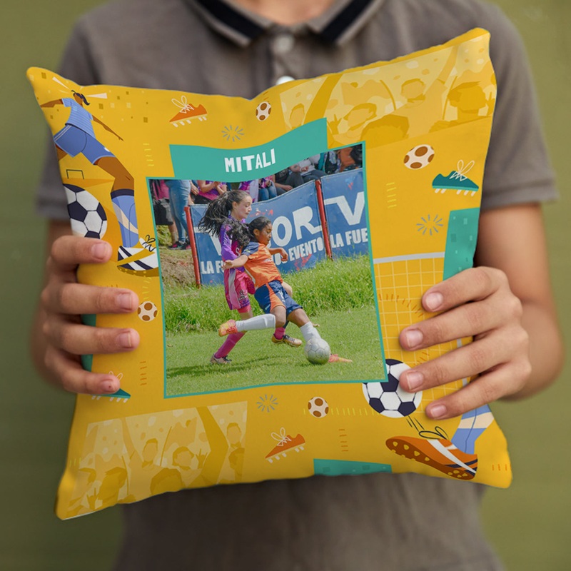 Personalised Photo Cushions – Football Goals, Girl
